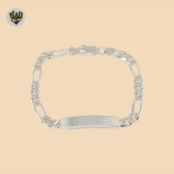 (2-0492) 925 Sterling Silver - 6.5mm Figaro Link Plate Bracelet - 8