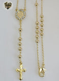 (1-3327) Gold Laminate - 9mm Guadalupe Virgin Rosary Necklace - 23" - BGO.