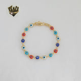 (1-0959) Gold Laminate - 5mm Multicolor Evil Eye Bracelet - BGF