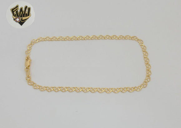 (1-0088) Gold Laminate - 3.5mm Heart Link Anklet - 10” - BGF