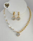 (4-7058) Stainless Steel - Combined Link Heart Set - 17.5"