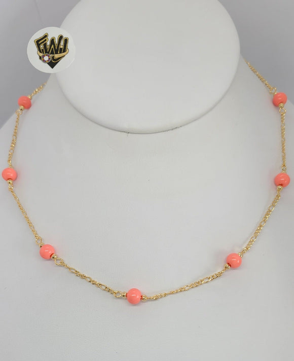 (1-3902-J) Laminado de oro - Collar de cuentas de coral de 6 mm - BGF