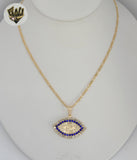 (1-6240-1) Gold Laminate - Figaro Link Evil Eye Necklace - 18" - BGF