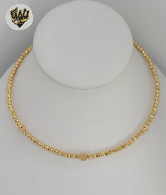 (1-6176) Gold Laminate - Balls Link Omega Necklace - 16