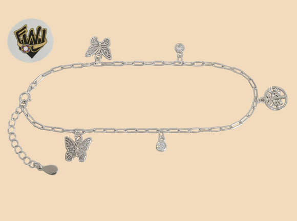 (2-0179-1) 925 Sterling Silver - 2mm Butterfly Charms Anklet - 8.5