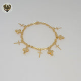 (1-0883) Gold Laminate - 3mm Cross Charms Bracelet - 7.5" - BGF