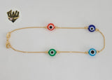 (1-0178) Gold Laminate - 1mm Box Link Evil Eye Anklet - 10" - BGF