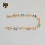 (1-0986) Gold Laminate - 6mm Multicolor Butterfly Link Bracelet - 6" - BGF