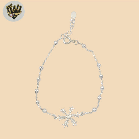 (2-0426) 925 Sterling Silver - 1.5mm Link Snowflake Bracelet.