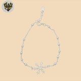 (2-0426) 925 Sterling Silver - 1.5mm Link Snowflake Bracelet.