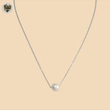 (2-66033) 925 Sterling Silver - 1mm Link Single Pearl Necklace.