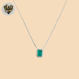 (2-66092-1) 925 Sterling Silver - 1mm Rolo Link with Zircon Green Necklace.