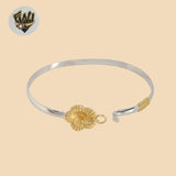(2-0686) 925 Sterling Silver - 4mm Two Tones Flower Bangle.