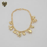 (1-0546) Gold Laminate - 3mm Figaro Link Elephants Bracelet - 7" - BGF