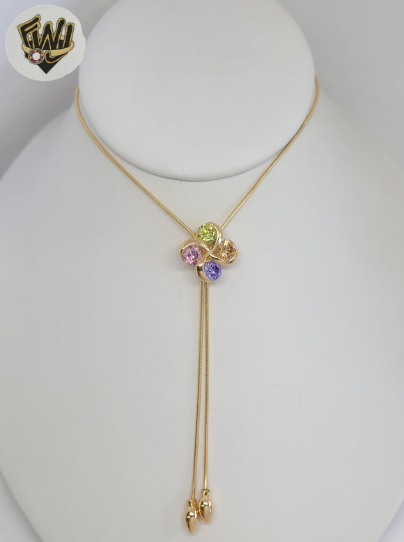(1-6469-D) Laminado de oro - Collar con lazo de flores - BGO