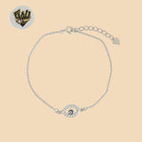 (2-0353) 925 Sterling Silver - 1mm Balls Link Evil Eye Bracelet.