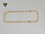 (1-0269) Tobillera con eslabones de 3 mm y laminado dorado - Ojo de Tigre - 25,4 cm - BGF