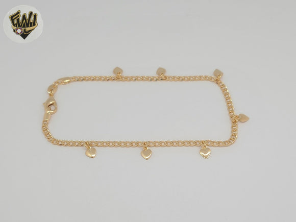 (1-0069) Gold Laminate - 3mm Link Heart Anklet - 9.5