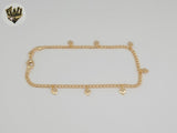 (1-0069) Gold Laminate - 3mm Link Heart Anklet - 9.5" - BGF