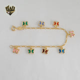 (1-0918) Laminado de oro - Pulsera de mariposa multicolor con eslabones Figaro de 2 mm - 6" - BGF