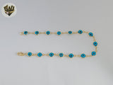 (1-0142) Laminado de oro - Tobillera con eslabones de mal de ojo de 7 mm - 9,5" - BGF