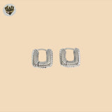 (2-4073) 925 Sterling Silver - Carved Squared Huggies.