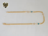 (1-0269) Tobillera con eslabones de 3 mm y laminado dorado - Ojo de Tigre - 25,4 cm - BGF