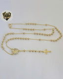 (1-3327) Gold Laminate - 9mm Guadalupe Virgin Rosary Necklace - 23" - BGO.