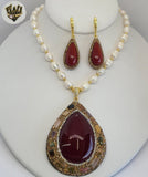 (1-6495) Gold Plated - Freshwater Pearl and Stones Set - 22.5".