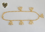 (1-0094) Gold Laminate - 2mm Figaro Link Charms Anklets - 10" - BGF