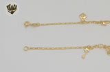 (1-0216) Gold Laminate - 2mm Figaro Link Charms Anklet 10" -BGF