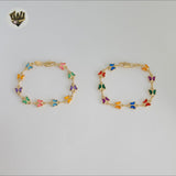 (1-0989) Gold Laminate - 7mm Multicolor Butterfly Link Kids Bracelet - BGF