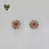 (1-1204-3) Laminado de oro - Aretes de flores multicolores - BGO