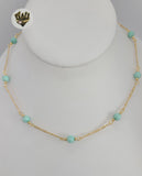 (1-3902-K) Gold Laminate - 6mm Turquoise Beads Necklace - BGF