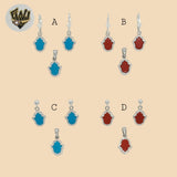 (2-6835) 925 Sterling Silver - Zircon Hamsa Hand Set.