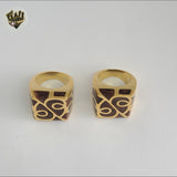 (4-0055-2) Stainless Steel - Carved Stone Ring.