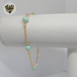 (1-3901-H) Gold Laminate - 6mm Turquoise Beads Bracelet - 7.5" - BGF