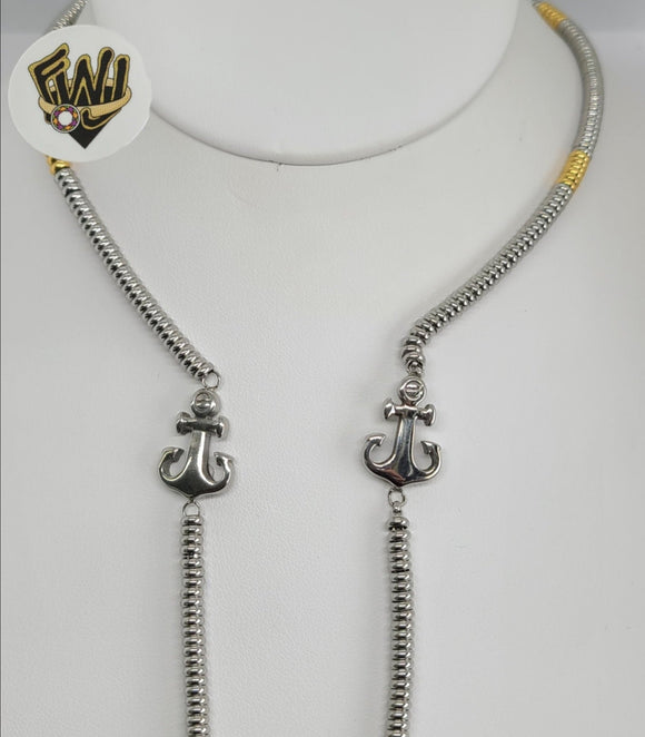 (4-7102) Stainless Steel - 4mm Two Tones Link Necklace .