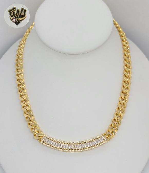 (1-6124-2) Gold Laminate - 9mm Curb Link Zircon Necklace - 16