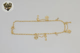 (1-0216) Gold Laminate - 2mm Figaro Link Charms Anklet 10" -BGF