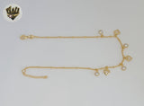 (1-0158) Gold Laminate - 1mm Link Charms Anklet - 10" - BGF