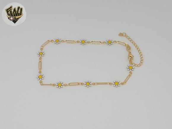 (1-0248-1) Gold Laminate -  Flowers Anklet - 10