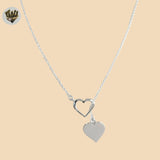 (2-66099) 925 Sterling Silver - 1.5mm Rolo Link Heart Necklace.