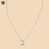 (2-66084) 925 Sterling Silver - 1mm Link Moon Necklace.
