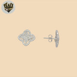 (2-3271) 925 Sterling Silver - Flower Zircon Stud Earrings.