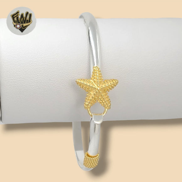 (2-0684) 925 Sterling Silver - 4mm Two Tones Starfish Bangle.