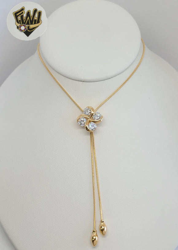(1-6471-B) Laminado de oro - Collar con lazo de flores - BGO