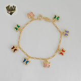 (1-0918) Laminado de oro - Pulsera de mariposa multicolor con eslabones Figaro de 2 mm - 6" - BGF