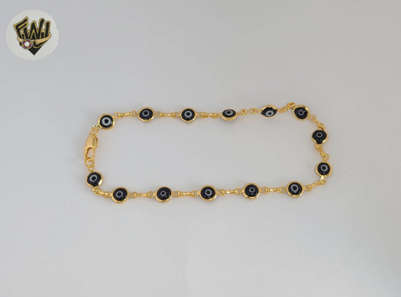 (1-0138-1) Gold Laminate - 6.5mm Evil Eye Anklet - 9.5