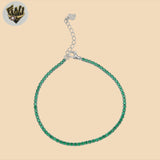 (2-0436) 925 Sterling Silver - 2mm Green Zircon Bracelet.